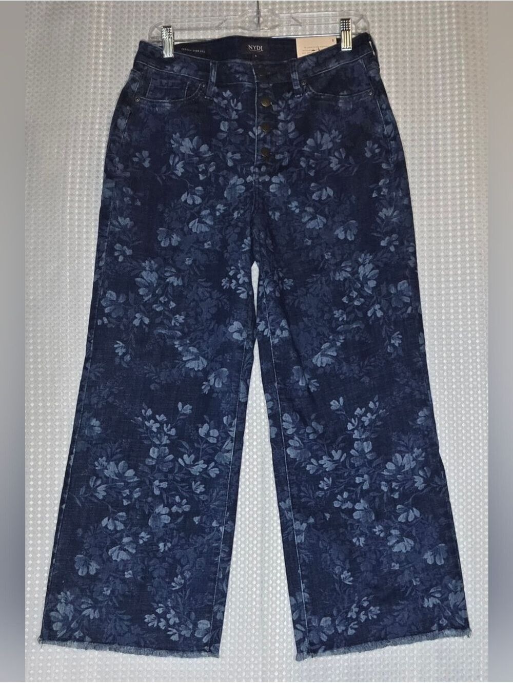 NYDJ Floral Ankle Jeans High Rise Wide Leg Button Fly Womens NWT Sz 6 - Picture 2 of 12